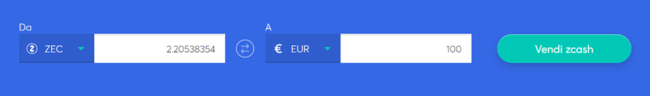 Barra di scambio per vendere ZCash